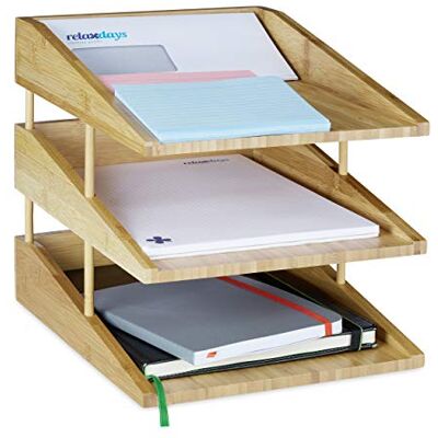 Relaxdays Dokumentenablage Bambus, 3 Ablagefächer, stapelbar, DIN A4 Ablage für Büro & Schreibtisch, Briefablage, Natur Relaxdays Dokumentenablage Bambus, 3 Ablagefächer, stapelbar, DIN A4 Ablage für Büro & Schreibtisch, Briefablage, Natur
