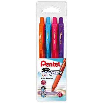 Pentel BL107 Energel X click 0,7-mm-Tasche 4 Stück Hellblau / Rosa / Lila / Orange Pentel BL107 Energel X click 0,7-mm-Tasche 4 Stück Hellblau / Rosa / Lila / Orange
