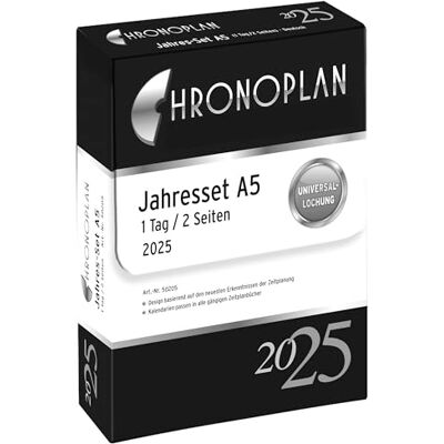 Avery Chronoplan 50205 Kalendereinlage 2025 (Jahres-Set A5 (148x210mm), Ersatzkalendarium für Terminplaner, Tagesplaner, ideal für detaillierte Tagesplanung, 1 Tag auf 2 Seiten, mit Universallochung) weiß Avery Chronoplan 50205 Kalendereinlage 2025 (Jahres-Set A5 (148x210mm), Ersatzkalendarium für Terminplaner, Tagesplaner, ideal für detaillierte Tagesplanung, 1 Tag auf 2 Seiten, mit Universallochung) weiß