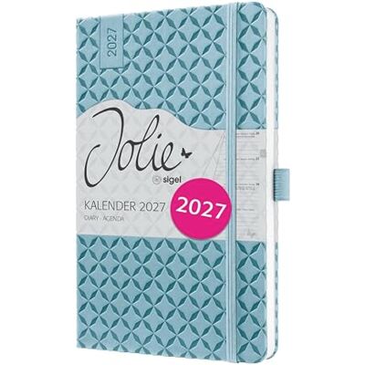 Sigel 7J113 Wochenkalender 2027 A5 hellblau, Hardcover, Gummiband, Stiftschlaufe, Einstecktasche, 174 Seiten, vegan, Buchkalender, Terminplaner Taschenkalender Jolie Sigel 7J113 Wochenkalender 2027 A5 hellblau, Hardcover, Gummiband, Stiftschlaufe, Einstecktasche, 174 Seiten, vegan, Buchkalender, Terminplaner Taschenkalender Jolie