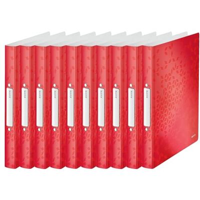 Leitz WOW A4 Ringbuch, 10er Pack, Hochwertige 2 Rund-Ring Mechanik für bis zu 190 Blatt, 32 mm Rückenbreite, Mit Rückenschild, Passend für Prospekthüllen und Register, PP, Rot, 42570026 Leitz WOW A4 Ringbuch, 10er Pack, Hochwertige 2 Rund-Ring Mechanik für bis zu 190 Blatt, 32 mm Rückenbreite, Mit Rückenschild, Passend für Prospekthüllen und Register, PP, Rot, 42570026