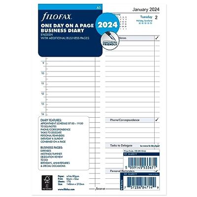 Filofax Kalender-Tagebuch-Nachfüllung, A5, ein Tag auf einer Seite mit Terminen, Geschäftstagebuch, weißes Papier, Englisch, 2024 (C68519-24) Filofax Kalender-Tagebuch-Nachfüllung, A5, ein Tag auf einer Seite mit Terminen, Geschäftstagebuch, weißes Papier, Englisch, 2024 (C68519-24)