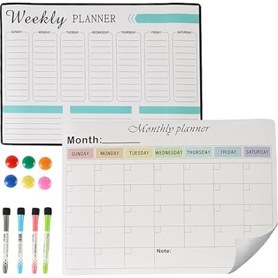 Relaxdays Whiteboard für Kühlschrank, Wochenplaner & Monatsplaner Set, magnetisch, abwischbar, 4 Stifte, 6 Magnete, weiß Relaxdays Whiteboard für Kühlschrank, Wochenplaner & Monatsplaner Set, magnetisch, abwischbar, 4 Stifte, 6 Magnete, weiß