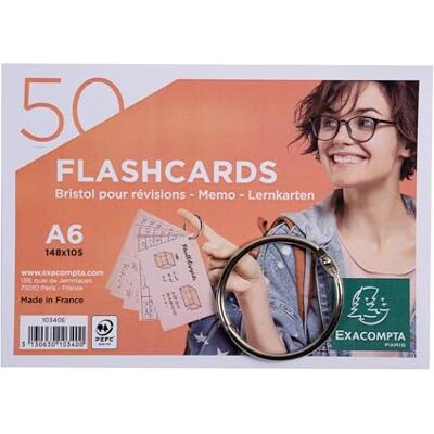 Exacompta Ref. 10340E – Karton mit 19 Packungen mit je 50 Flashcards in Folie + Ring – liniert perforiert – Format A6 – zufällige Farbauswahl weiß, blau, gelb, rosa, grün Exacompta Ref. 10340E – Karton mit 19 Packungen mit je 50 Flashcards in Folie + Ring – liniert perforiert – Format A6 – zufällige Farbauswahl weiß, blau, gelb, rosa, grün