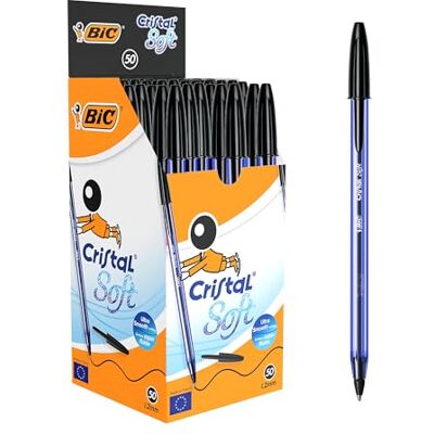 BIC Cristal Soft Kugelschreiber mit mittlerer Spitze Schwarz, 50er Box BIC Cristal Soft Kugelschreiber mit mittlerer Spitze Schwarz, 50er Box