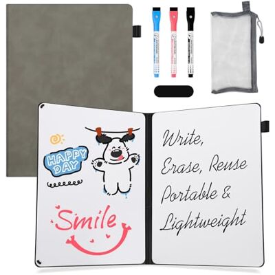AGM A4 Mini Whiteboard, Kleines Whiteboard, tragbare Schreibtafel mit 3 Farbstiften, Radiergummi und Netzbeutel für Büro, Arbeitszimmer, Klassenzimmer und Zuhause – Grau AGM A4 Mini Whiteboard, Kleines Whiteboard, tragbare Schreibtafel mit 3 Farbstiften, Radiergummi und Netzbeutel für Büro, Arbeitszimmer, Klassenzimmer und Zuhause – Grau