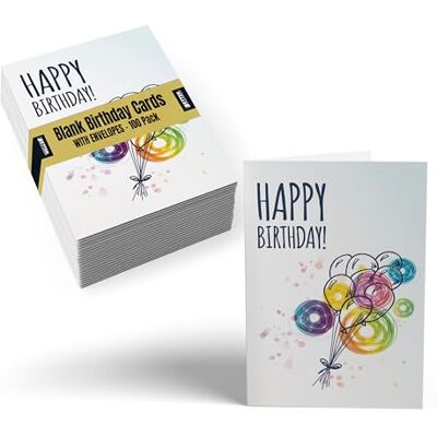 Better Office Products Geburtstagskarten, 10,2 x 15,2 cm, lustiges Ballonabdeckungs-Design, innen blanko, mit Umschlägen, 100 Stück Better Office Products Geburtstagskarten, 10,2 x 15,2 cm, lustiges Ballonabdeckungs-Design, innen blanko, mit Umschlägen, 100 Stück