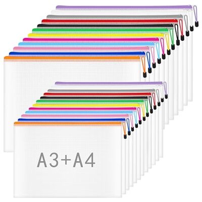 NORTHERN BROTHERS Dokumententasche A3+A4 mit Reißverschluss, 24 Stück Wasserdichte Dokumententaschen, PVC Dokumenten Tasche für Büro Schule Haushalt NORTHERN BROTHERS Dokumententasche A3+A4 mit Reißverschluss, 24 Stück Wasserdichte Dokumententaschen, PVC Dokumenten Tasche für Büro Schule Haushalt