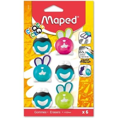 Maped – Set mit 6 Krokodilgummis mit Frosch und Kaninchen – Radiergummi zum Löschen verschiedener Arten von Tinten und Bleistiften, lustiger Radiergummi für Kinder Maped – Set mit 6 Krokodilgummis mit Frosch und Kaninchen – Radiergummi zum Löschen verschiedener Arten von Tinten und Bleistiften, lustiger Radiergummi für Kinder