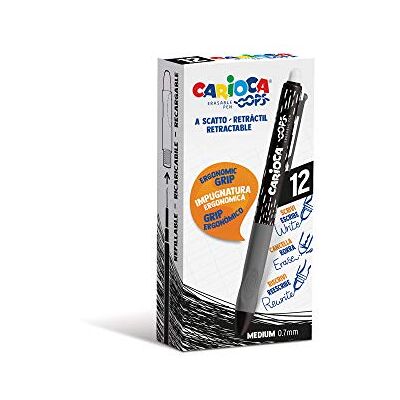 CARIOCA Oops Einziehbare Kugelschreiber-Set, einziehbar, nachfüllbar, für Schule, Universität und Büro, mit integriertem Gummi und ergonomischem Griff, schwarze Kugelschreiber, 12 Stück CARIOCA Oops Einziehbare Kugelschreiber-Set, einziehbar, nachfüllbar, für Schule, Universität und Büro, mit integriertem Gummi und ergonomischem Griff, schwarze Kugelschreiber, 12 Stück