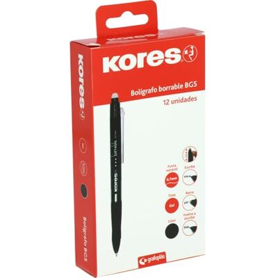 Kores BG5 schwarze radierbare Kugelschreiber, Geltinte, 0,7 mm, einziehbar, ergonomischer Griff, hinterlässt kein Papier, hinterlässt keine Gummirückstände, perfektes Schul- und Büromaterial Kores BG5 schwarze radierbare Kugelschreiber, Geltinte, 0,7 mm, einziehbar, ergonomischer Griff, hinterlässt kein Papier, hinterlässt keine Gummirückstände, perfektes Schul- und Büromaterial