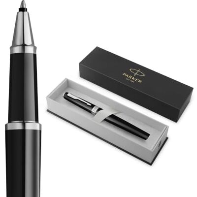Parker Meridian Tintenroller Schwarzer Lack mit Chromverzierungen Feine Spitze Schönschreibfüller & Journaling Zubehör Schwarze Tinte Luxus-Geschenkbox Parker Meridian Tintenroller Schwarzer Lack mit Chromverzierungen Feine Spitze Schönschreibfüller & Journaling Zubehör Schwarze Tinte Luxus-Geschenkbox
