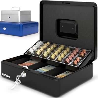 ACROPAQ Geldkassette abschließbar (30 x 24 x 9 cm), Kasse mit Münzzählbrett, Stahlkonstruktion, Mit 2 enthaltenen Schlüsseln, Schwarz Geld Kassette zum Abschließen, Geldkasse, Kassa Box ACROPAQ Geldkassette abschließbar (30 x 24 x 9 cm), Kasse mit Münzzählbrett, Stahlkonstruktion, Mit 2 enthaltenen Schlüsseln, Schwarz Geld Kassette zum Abschließen, Geldkasse, Kassa Box