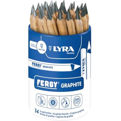 LYRA Ferby Graphit, naturbelassener Bleistift mit 12 cm Länge, Kartonrunddose mit 36 Stück LYRA Ferby Graphit, naturbelassener Bleistift mit 12 cm Länge, Kartonrunddose mit 36 Stück