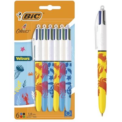 BIC 4 Farben Kugelschreiber Set 4 Colours Velours, in Meeresmotiven, 6er Pack, Ideal für das Büro, das Home Office oder die Schule BIC 4 Farben Kugelschreiber Set 4 Colours Velours, in Meeresmotiven, 6er Pack, Ideal für das Büro, das Home Office oder die Schule