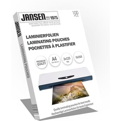 LDKEKDF Jansen Laminierfolien, 100 Stück, A4 2 x125 mic, hochglanz, Die Verpackung kann variieren LDKEKDF Jansen Laminierfolien, 100 Stück, A4 2 x125 mic, hochglanz, Die Verpackung kann variieren