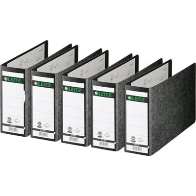 Leitz Qualitäts-Ordner 180° A5 quer, 5er Pack, Schwarz, 80 mm Rücken, A5-Querformat, Einband aus Hartpappe, 10760000 Leitz Qualitäts-Ordner 180° A5 quer, 5er Pack, Schwarz, 80 mm Rücken, A5-Querformat, Einband aus Hartpappe, 10760000