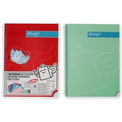 Mr. Wonderful 2er Set Hefte A4 80 Blatt kariert und mikroperforiert Rot und Grün Mr. Wonderful 2er Set Hefte A4 80 Blatt kariert und mikroperforiert Rot und Grün