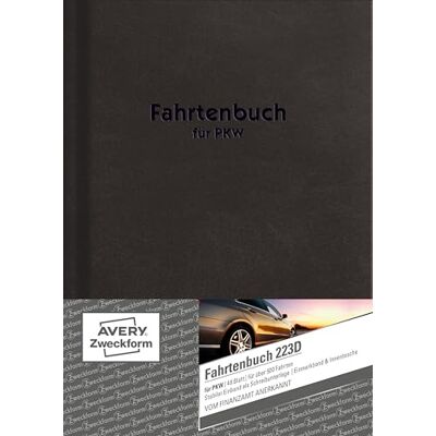 Avery 223D Hardcover Fahrtenbuch PKW (Finanzamt anerkannt, DIN A5 210x148mm, 96 Seiten 506 Fahrten, Deutschland & Österreich, Abgrenzung privater/geschäftlicher Fahrten) 1 Stück Avery 223D Hardcover Fahrtenbuch PKW (Finanzamt anerkannt, DIN A5 210x148mm, 96 Seiten 506 Fahrten, Deutschland & Österreich, Abgrenzung privater/geschäftlicher Fahrten) 1 Stück
