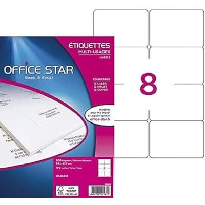 Office Star Products Office Star Mehrzweck-Etiketten, 99,1°x°67,7°mm, Weiß, 800 Stück Office Star Products Office Star Mehrzweck-Etiketten, 99,1°x°67,7°mm, Weiß, 800 Stück