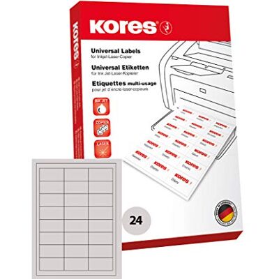 Kores Universelle selbstklebende rechteckige Etiketten, 100 Blatt Format Weiß mit Etiketten 64,6 x 33,8 mm Kores Universelle selbstklebende rechteckige Etiketten, 100 Blatt Format Weiß mit Etiketten 64,6 x 33,8 mm