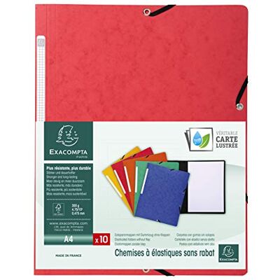 Exacompta 55415E 10er Pack Eckspanner-Mappen. Aus extra starkem Manila-Karton DIN A4 mit 2 Gummizügen und Rückenschild rot Sammelmappe Dokumentenmappe Exacompta 55415E 10er Pack Eckspanner-Mappen. Aus extra starkem Manila-Karton DIN A4 mit 2 Gummizügen und Rückenschild rot Sammelmappe Dokumentenmappe