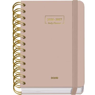 DOHE Schülerkalender 2026 2027 SEP bis JUN, Tag pro Seite, A6 (12x17 cm), Weicher Hardcover-Einband, Doppelspirale, Verschluss mit Gummiband, 2 Seiten Aufkleber, Spanisch und Englisch Beige DOHE Schülerkalender 2026 2027 SEP bis JUN, Tag pro Seite, A6 (12x17 cm), Weicher Hardcover-Einband, Doppelspirale, Verschluss mit Gummiband, 2 Seiten Aufkleber, Spanisch und Englisch Beige