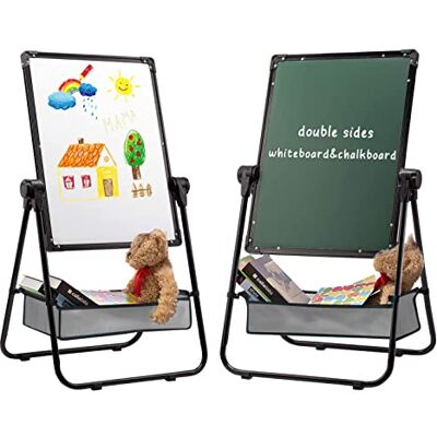 DOEWORKS Kinder Staffelei Magnetische Whiteboard U-Ständer, Doppelseitiges Whiteboard & Kreidetafel Schreibbrett mit Zubehör, Kinder Tafel Höhenverstellbar & 360°Rotation, Schwarz DOEWORKS Kinder Staffelei Magnetische Whiteboard U-Ständer, Doppelseitiges Whiteboard & Kreidetafel Schreibbrett mit Zubehör, Kinder Tafel Höhenverstellbar & 360°Rotation, Schwarz