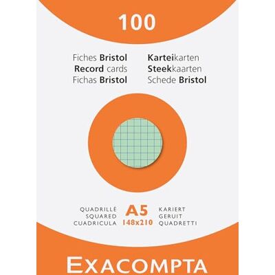 Exacompta Ref. 13378E Karteikarten, kariert, 5 x 5 mm, ungelocht, Format 148 x 210 mm, 10 Packungen à 100 Stück, verschiedene Farben Exacompta Ref. 13378E Karteikarten, kariert, 5 x 5 mm, ungelocht, Format 148 x 210 mm, 10 Packungen à 100 Stück, verschiedene Farben