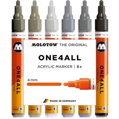 Molotow One4All 227HS Acryl Marker Grey Set (4,0 mm Strichstärke, hochdeckend und permanent, schnell trocknend, nachfüllbar, für fast alle Untergründe) 6 Stück sortiert Molotow One4All 227HS Acryl Marker Grey Set (4,0 mm Strichstärke, hochdeckend und permanent, schnell trocknend, nachfüllbar, für fast alle Untergründe) 6 Stück sortiert