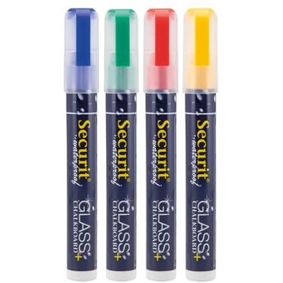 SECURIT 4er-Set Kreidemarker Für nicht-poröse Oberflächen (Schwarze Tafel, Glas, Metall, Spiegel...) Mittelstarke Spitze 2-6 mm Weiß SECURIT 4er-Set Kreidemarker Für nicht-poröse Oberflächen (Schwarze Tafel, Glas, Metall, Spiegel...) Mittelstarke Spitze 2-6 mm Weiß