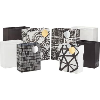 Hallmark 0005EGB7430 Schwarz-weiße abstrakte Pinselstriche, Kreise, Linien Geschenktüten für Hochzeiten, Abschlussfeiern, Halloween, Jubiläen, 8 Stück, Papier Hallmark 0005EGB7430 Schwarz-weiße abstrakte Pinselstriche, Kreise, Linien Geschenktüten für Hochzeiten, Abschlussfeiern, Halloween, Jubiläen, 8 Stück, Papier