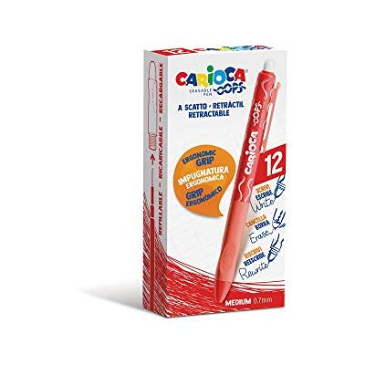 CARIOCA Oops Kugelschreiber, einziehbar, nachfüllbar, für Schule, Universität und Büro, mit integriertem Gummi und ergonomischem Griff, Rot, 12 Stück CARIOCA Oops Kugelschreiber, einziehbar, nachfüllbar, für Schule, Universität und Büro, mit integriertem Gummi und ergonomischem Griff, Rot, 12 Stück