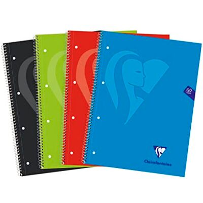 Clairefontaine 598753C Collegeblock Mimesys mit festem Kartoneinband und Spiralbindung DIN A4+, 22,5x29,5cm, 120 Blatt, kariert (24 Blatt x 5 Farbränder), 4-fach gelocht, farbig sortiert, 1 Stück Clairefontaine 598753C Collegeblock Mimesys mit festem Kartoneinband und Spiralbindung DIN A4+, 22,5x29,5cm, 120 Blatt, kariert (24 Blatt x 5 Farbränder), 4-fach gelocht, farbig sortiert, 1 Stück