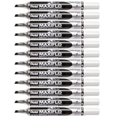 Pentel Maxiflo Whiteboard-Marker, trocken abwischbar, schmale abgeschrägte Spitze, Schwarz, 12 Stück Pentel Maxiflo Whiteboard-Marker, trocken abwischbar, schmale abgeschrägte Spitze, Schwarz, 12 Stück
