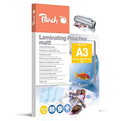 Peach Laminierfolien A3 matt 100 Stück 2 x 125 mic (250 µm) Beschreibbar Premium extra dicke & matte Laminiertaschen DIN A3, ultrastark, beschriftbar, entspiegelt, universell kompatibel, S-PP525-15 Peach Laminierfolien A3 matt 100 Stück 2 x 125 mic (250 µm) Beschreibbar Premium extra dicke & matte Laminiertaschen DIN A3, ultrastark, beschriftbar, entspiegelt, universell kompatibel, S-PP525-15