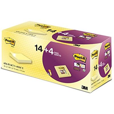 Post-it Notes, Gelb, 14 Blöcke (76 mm x 76 mm) und Super Sticky Notes 4 Blöcke GRATIS (76 mm x 76 mm) Selbstklebende Notizzettel für Notizen, To-Do-Listen und Erinnerungen Post-it Notes, Gelb, 14 Blöcke (76 mm x 76 mm) und Super Sticky Notes 4 Blöcke GRATIS (76 mm x 76 mm) Selbstklebende Notizzettel für Notizen, To-Do-Listen und Erinnerungen