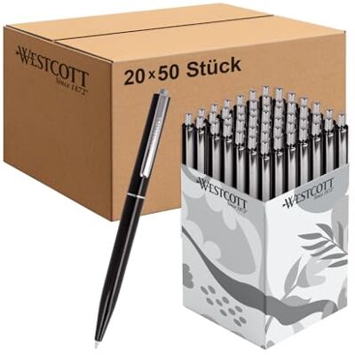 Westcott Kugelschreiber ALLTIME Schwarz 50 Stück (20er-Pack) Großpackung Druckkugelschreiber, Schwarze Tinte Strichstärke M, X20 Dokumentenecht ISO 12757-2 Stabiler Metallclip E-737470 00 Westcott Kugelschreiber ALLTIME Schwarz 50 Stück (20er-Pack) Großpackung Druckkugelschreiber, Schwarze Tinte Strichstärke M, X20 Dokumentenecht ISO 12757-2 Stabiler Metallclip E-737470 00