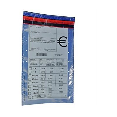 Litfax 100 x Münzgeldtaschen: ca.: 220 x 370 mm, transparent, Druck:" Stückelung", Sicherheitstaschen, Safebag Litfax 100 x Münzgeldtaschen: ca.: 220 x 370 mm, transparent, Druck:" Stückelung", Sicherheitstaschen, Safebag