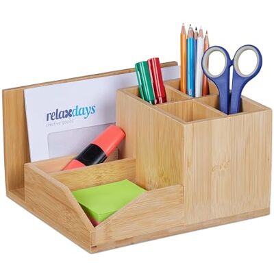 Relaxdays Schreibtisch Organizer, Bambus 7 Fächer, für Stifte, Dokumente, HxBxT: 11 x 21 x 19 cm, Stiftehalter, Natur Relaxdays Schreibtisch Organizer, Bambus 7 Fächer, für Stifte, Dokumente, HxBxT: 11 x 21 x 19 cm, Stiftehalter, Natur