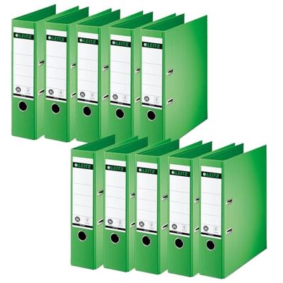 Leitz Qualitäts-Ordner 180°, 10er Pack, A4, 8 cm Rückenbreite, Spezialpapierkaschierung in Leinenprägung, Blauer Engel, Hellgrün, 10070050 Leitz Qualitäts-Ordner 180°, 10er Pack, A4, 8 cm Rückenbreite, Spezialpapierkaschierung in Leinenprägung, Blauer Engel, Hellgrün, 10070050