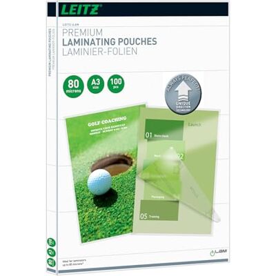 Leitz Heißlaminierfolien A3 80 mic, Laminierfolien in Premium-Qualität im 100er Pack, Glänzend, Transparent, Vereinfachtes Einlegen durch UDT, iLAM, 74850000 Leitz Heißlaminierfolien A3 80 mic, Laminierfolien in Premium-Qualität im 100er Pack, Glänzend, Transparent, Vereinfachtes Einlegen durch UDT, iLAM, 74850000