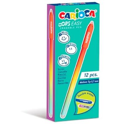CARIOCA Oops Easy radierbare Stifte, Rot, Box mit 12 löschbaren Gelstiften mit wärmeempfindlicher Tinte – 0,7 mm Spitze – ideal für Schule, Büro und Studium CARIOCA Oops Easy radierbare Stifte, Rot, Box mit 12 löschbaren Gelstiften mit wärmeempfindlicher Tinte – 0,7 mm Spitze – ideal für Schule, Büro und Studium