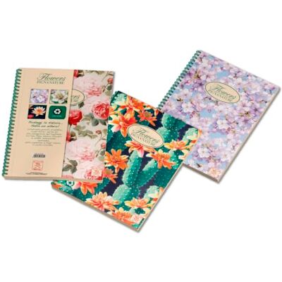 Pigna , Nature Flowers kurzes Spiralbuch, 22,5x 29,7 cm, Innenquadrate 5 mm, mit Kopfzeile, Recyclingpapier, 3 Stück. Pigna , Nature Flowers kurzes Spiralbuch, 22,5x 29,7 cm, Innenquadrate 5 mm, mit Kopfzeile, Recyclingpapier, 3 Stück.