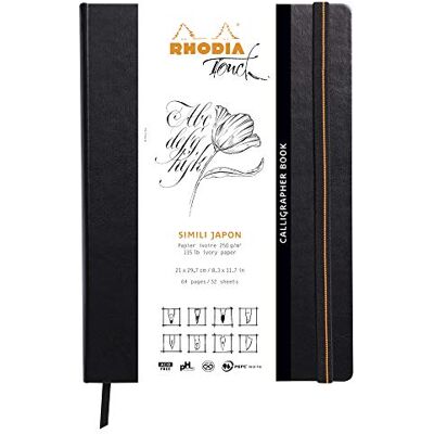 Rhodia 116125C Heft Calligrapher Book DIN A4 (21x29,7 cm), 32 Blatt, blanko, Clairefontaine Papier Simili Japon Elfenbein 250g, Gummizugverschluss, Lesezeichen, Cover aus Kunstleder Schwarz, 1 Stück Rhodia 116125C Heft Calligrapher Book DIN A4 (21x29,7 cm), 32 Blatt, blanko, Clairefontaine Papier Simili Japon Elfenbein 250g, Gummizugverschluss, Lesezeichen, Cover aus Kunstleder Schwarz, 1 Stück