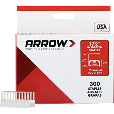 Arrow 721189 T72 Isolierte Heftklammern aus robustem Stahl für die Installation von Kabeln und Verkabelung, 28,9 x 48,9 cm, 300 Stück Arrow 721189 T72 Isolierte Heftklammern aus robustem Stahl für die Installation von Kabeln und Verkabelung, 28,9 x 48,9 cm, 300 Stück