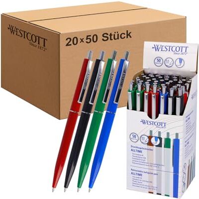 Westcott Kugelschreiber ALLTIME Mix 50 Stück (20er-Pack) Großpackung Druckkugelschreiber mit blauer Tinte Strichstärke M, X20 Dokumentenecht ISO 12757-2 Stabiler Metallclip E-737487 00 Westcott Kugelschreiber ALLTIME Mix 50 Stück (20er-Pack) Großpackung Druckkugelschreiber mit blauer Tinte Strichstärke M, X20 Dokumentenecht ISO 12757-2 Stabiler Metallclip E-737487 00