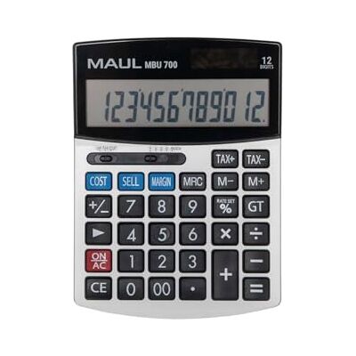 MAUL kaufmännischer Taschenrechner MBU 700 Taschenrechner groß mit kaufmännischen Funktionen 12-stelliges Display inkl. Gewinn-Kosten-Marge-Funktion Solar/Batterie Schwarz MAUL kaufmännischer Taschenrechner MBU 700 Taschenrechner groß mit kaufmännischen Funktionen 12-stelliges Display inkl. Gewinn-Kosten-Marge-Funktion Solar/Batterie Schwarz