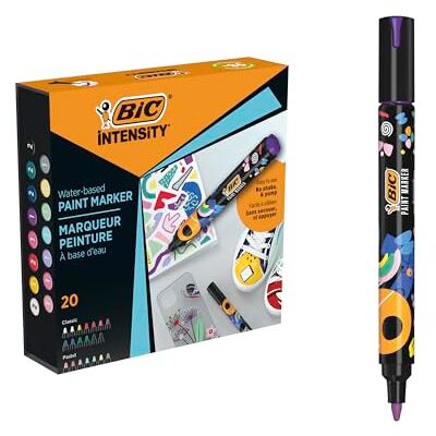 BIC Intensity Farbmarker mittlere Rundspitze für verschiedene Oberflächen, ungiftig – verschiedene klassische und Pastellfarben, Box à 20 BIC Intensity Farbmarker mittlere Rundspitze für verschiedene Oberflächen, ungiftig – verschiedene klassische und Pastellfarben, Box à 20