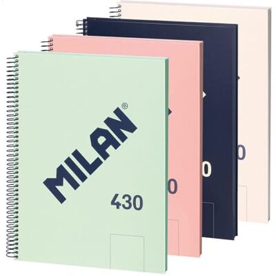 MILAN ® Packung mit 4 Notizbüchern, A4, Spiralbindung, Hardcover, 80 weiße Seiten, 95 g/m², Kollektion 430 since 1918 MILAN ® Packung mit 4 Notizbüchern, A4, Spiralbindung, Hardcover, 80 weiße Seiten, 95 g/m², Kollektion 430 since 1918
